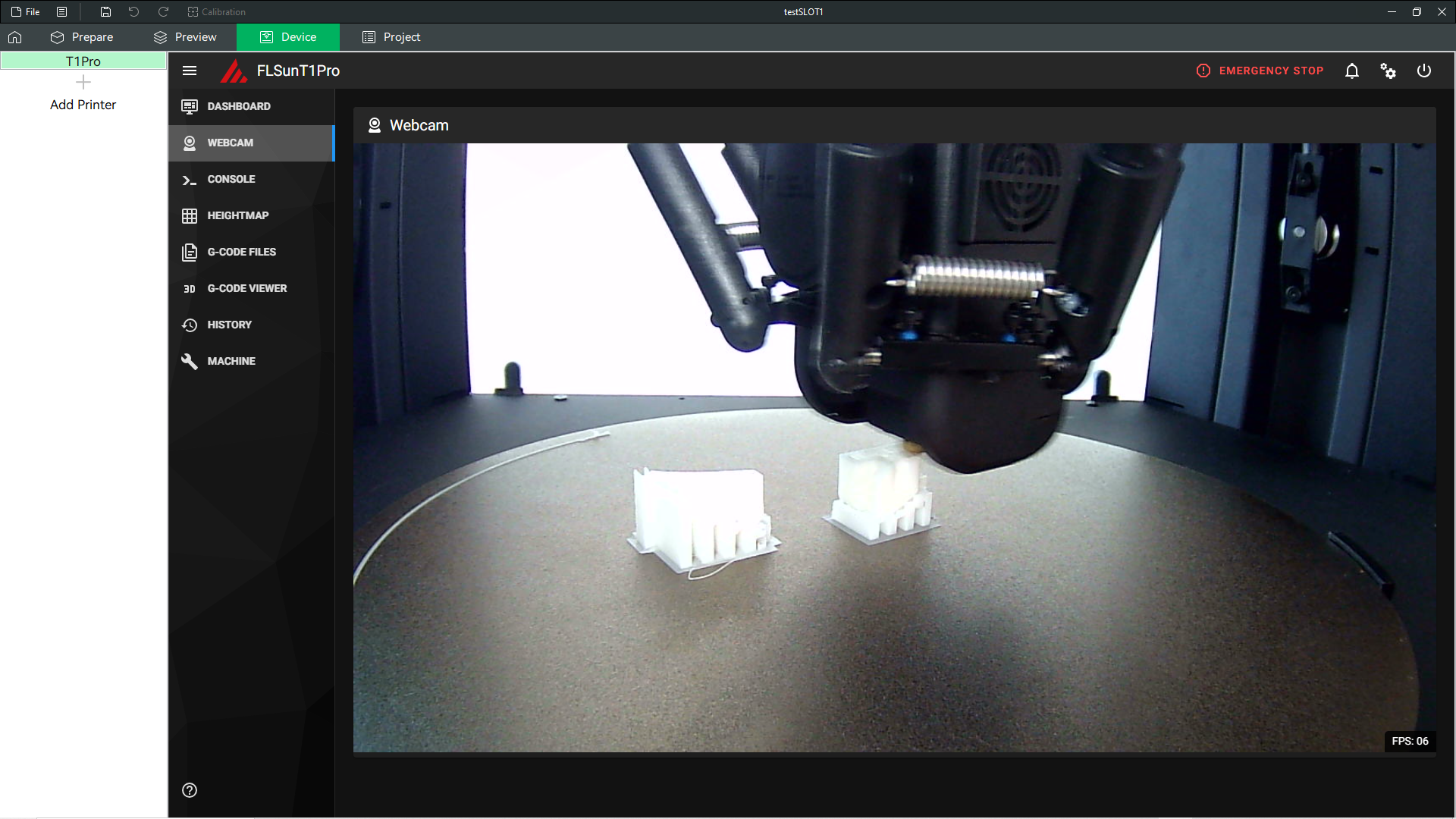 Monitoring the print via the included webcam.